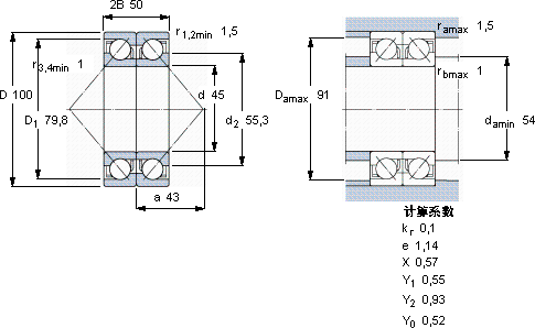 SKF2 x 7309 BECBY軸承圖紙