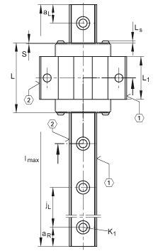 INA球單軌引導(dǎo)系統(tǒng) KUVE25-B-EC, 擴(kuò)展的互換性，短系列滑塊，四排；可提供耐腐蝕設(shè)計(jì)