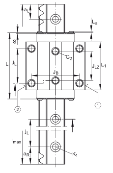 INA球單軌引導系統(tǒng) KUVE35-B-ZHST+SVS, 標準滑塊，導軌側面帶齒，四排滿裝球；可提供耐腐蝕設計