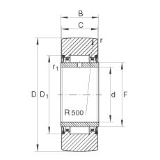 INA支撐型滾輪 NA2207-2RSR, 無軸向引導(dǎo)，兩側(cè)唇密封