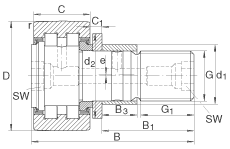 INA螺栓型滾輪 PWKRE35-2RS, 軸向引導(dǎo)，滿裝圓柱滾子，帶偏心擋圈，兩側(cè)唇密封
