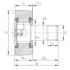 INA螺栓型滾輪 KRV16-PP, 軸向引導(dǎo)，滿(mǎn)裝滾針，兩側(cè)用塑料推力平墊圈