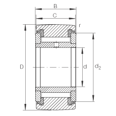 INA支撐型滾輪 NATV5-PP, 滿裝滾針，軸向引導(dǎo)，兩側(cè)用推力滑動(dòng)墊圈