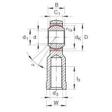 INA桿端軸承 GIKL5-PW, 根據(jù) DIN ISO 12 240-4 標(biāo)準(zhǔn)，帶左旋內(nèi)螺紋，需維護(hù)