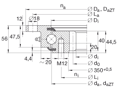 INA四點接觸球軸承 VLI200414-N, 輕系列 20， 內(nèi)部的齒輪齒，兩側(cè)唇密封