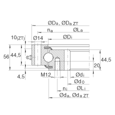 INA四點接觸球軸承 VSI200844-N, 標準系列 20， 內(nèi)部的齒輪齒，兩側(cè)唇密封