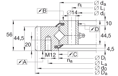 INA交叉滾子軸承 XSA140544-N, 標準系列 14， 外部的齒輪齒，兩側唇密封