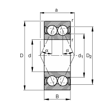 FAG角接觸球軸承 3204-B-2RSR-TVH, 根據(jù) DIN 628-3 標準的主要尺寸，兩側唇密封，接觸角 α = 25°