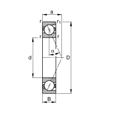 FAG主軸軸承 B7212-E-T-P4S, 調(diào)節(jié)，成對或單元安裝，接觸角 α = 25°，限制公差
