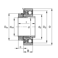 FAG自調心球軸承 2211-K-2RS-TVH-C3 + H311, 根據(jù) DIN 630 和 DIN 5415 標準的主要尺寸, 帶錐孔和緊定套，兩側唇密封