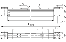 INA直線執(zhí)行器 MKKUSE20-ZR, 兩個滑塊在相反方向運動，滑塊帶六排球