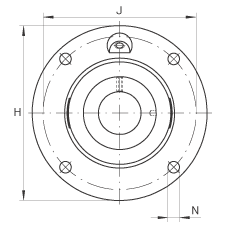 INA軸承座單元 RME20-N, 帶四個螺栓孔的法蘭的軸承座單元，定心凸出物，鑄鐵，偏心鎖圈，R 型密封