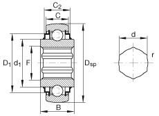INA外球面球軸承 SK104-207-KRR-B-AH12, 球面外圈，內(nèi)圈帶六角形孔，兩側(cè) R 型密封