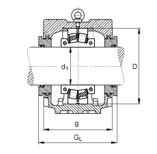 FAG直立式軸承座 SNV290-L + 222S.507 + TSV532X507, 根據(jù) DIN 736/DIN737 標(biāo)準(zhǔn)的主要尺寸，剖分的調(diào)心滾子軸承，迷宮密封，脂和油潤滑