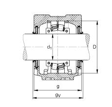 FAG直立式軸承座 SNV130-L + 222SM65-TVPA + DHV515, 根據(jù) DIN 736/DIN737 標(biāo)準(zhǔn)的主要尺寸，剖分的調(diào)心滾子軸承，V 型圈密封，脂和油潤滑