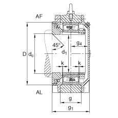 FAG直立式軸承座 BND2248-H-C-T-AF-S, 非剖分，用于帶錐孔和緊定套的軸承，軸上帶法蘭，Taconite 密封，脂潤滑