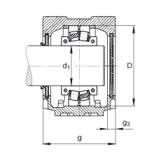 FAG直立式軸承座 SNV130-L + 222SM65-TVPA + DHV515, 根據(jù) DIN 736/DIN737 標(biāo)準(zhǔn)的主要尺寸，剖分的調(diào)心滾子軸承，V 型圈密封，脂和油潤滑