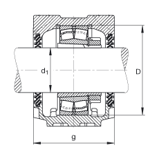 FAG直立式軸承座 SNV100-L + 21309-E1-K + H309X107 + DH609X107, 根據(jù) DIN 736/DIN737 標(biāo)準(zhǔn)的主要尺寸，剖分，帶錐孔和緊定套的調(diào)心滾子軸承，雙唇密封，脂和油潤滑