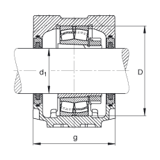 FAG直立式軸承座 SNV110-L + 22310-E1-K + H2310 + FSV610, 根據(jù) DIN 736/DIN737 標(biāo)準(zhǔn)的主要尺寸，剖分，帶錐孔和緊定套的調(diào)心滾子軸承，毛氈密封，脂和油潤(rùn)滑
