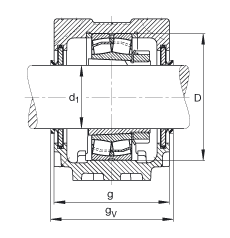 FAG直立式軸承座 SNV110-L + 22310-E1-K + H2310X110 + DHV610X110, 根據(jù) DIN 736/DIN737 標(biāo)準(zhǔn)的主要尺寸，剖分，帶錐孔和緊定套的調(diào)心滾子軸承，V 型圈密封，脂和油潤滑