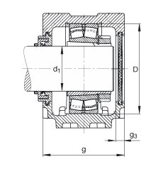FAG直立式軸承座 SNV110-L + 22310-E1-K + H2310X111 + TCV610X111, 根據(jù) DIN 736/DIN737 標(biāo)準(zhǔn)的主要尺寸，剖分，帶錐孔和緊定套的調(diào)心滾子軸承，Taconite 密封，脂和油潤滑