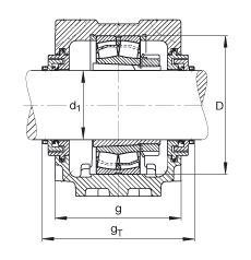 FAG直立式軸承座 SNV110-L + 22310-E1-K + H2310X111 + TCV610X111, 根據(jù) DIN 736/DIN737 標(biāo)準(zhǔn)的主要尺寸，剖分，帶錐孔和緊定套的調(diào)心滾子軸承，Taconite 密封，脂和油潤滑