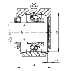 FAG直立式軸承座 SNV240-L + 2322-K-M-C3 + H2322X312 + TSV522X312, 根據(jù) DIN 736/DIN737 標(biāo)準(zhǔn)的主要尺寸，剖分，帶錐孔和緊定套的自調(diào)心球軸承，迷宮密封，脂和油潤(rùn)滑