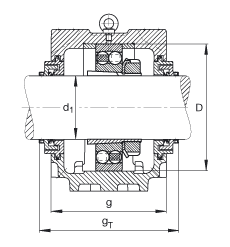 FAG直立式軸承座 SNV240-L + 2322-K-M-C3 + H2322X400 + TCV522X400, 根據(jù) DIN 736/DIN737 標(biāo)準(zhǔn)的主要尺寸，剖分，帶錐孔和緊定套的自調(diào)心球軸承，Taconite 密封，脂和油潤滑