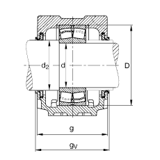 FAG直立式軸承座 SNV110-L + 22310-E1 + DHV310, 根據(jù) DIN 738/DIN739 標(biāo)準(zhǔn)的主要尺寸，剖分，帶圓柱孔和緊定套的調(diào)心滾子軸承，V 型圈密封，脂和油潤(rùn)滑