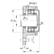 FAG法蘭式軸承座 F508-WA-L + 22208-E1-K, 三角的，用于帶錐孔和緊定套的軸承，氈密封，脂潤滑