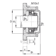 FAG法蘭式軸承座 F516-A-L + 1216-K-TVH-C3, 方形的，用于帶錐孔和緊定套的軸承，氈密封，脂潤滑