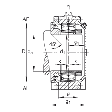 FAG直立式軸承座 BND2215-H-C-Y-AF-S, 非剖分，用于帶錐孔和緊定套的軸承，軸上帶法蘭，迷宮密封，脂潤(rùn)滑
